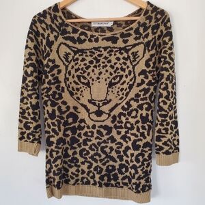 90s COTTON EMPORIUM Sz S Cheetah Print Sweater Cheetah Face 100% Acrylic Knit